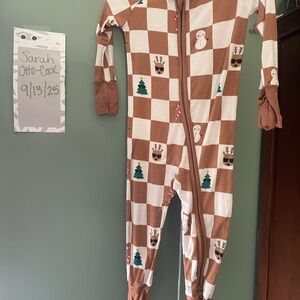 Little Sleepies Brown and White Holiday Check Kids Convertible Zippy